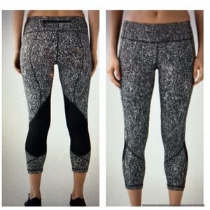 Lululemon Pace Rival Crop Pants Leggings Size 4 Jacquard Black White Pockets